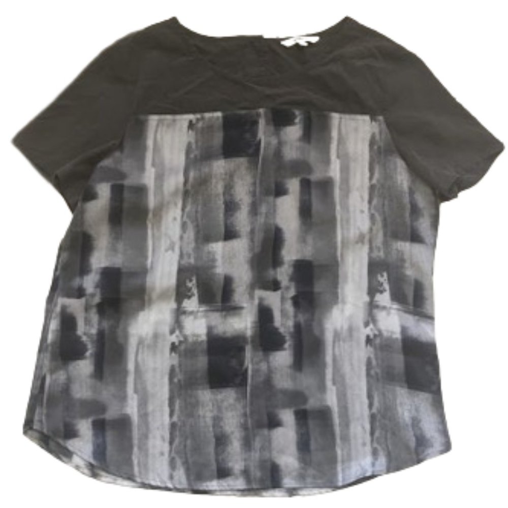 CALVIN KLEIN  Silky Gray White Blousy Top Size XL